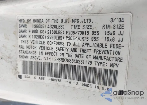 2004 Honda Cr-V Ex из США, поврежденный, VIN SHSRD78834U231179